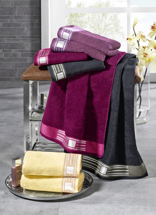 Handdukar - Frottéserie med glittergarn, i storlek 200 (1 handduk, 50/100 cm) till 205 (ekonomisats, 6 delar), i färg BURGUNDI