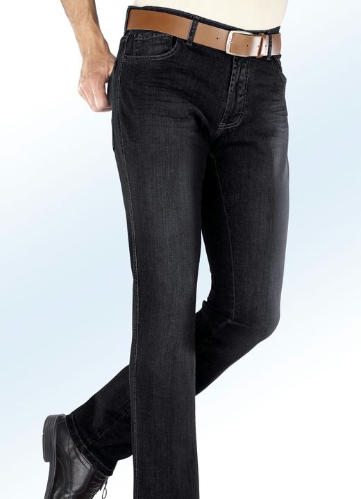 Jeans - Lågt skurna jeans från Francesco Botti med resårlinning i 3 färger, i storlek 024 till 064, i färg SVART Utsikt 1