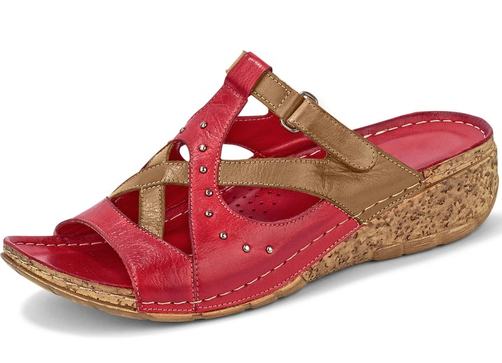 Sandaletter & slip in-skor - Tvillingmulor med nitar, i storlek 036 till 042, i färg GRANATRÖD RÖD KONJAK Utsikt 1