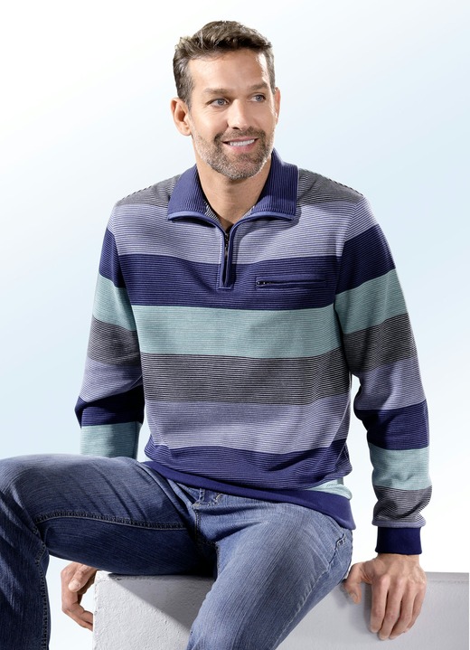 Sweatshirts - Stickad tröja med kort blixtlås i kragen, i storlek 046 till 062, i färg NAVY-MINT-LJUSBLÅ-VIT