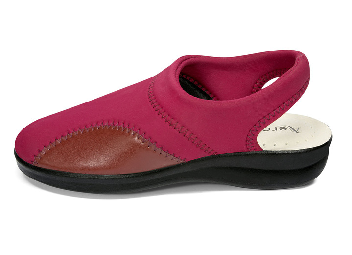 Sandaletter & slip in-skor - Sköna ”träskor” i stretchmaterial med elastisk infästning, i storlek 036 till 042, i färg BORDEAUX Utsikt 1