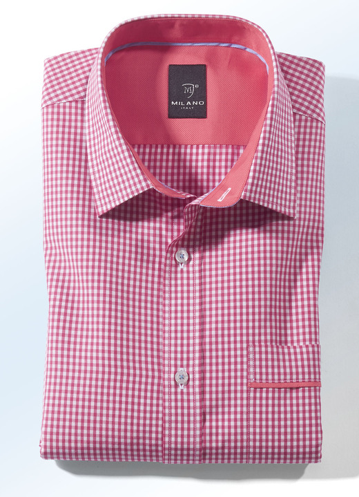 Businesskjortor - Skjorta från Milano Italy med korta och långa ärmar i 4 färger, i storlek 038 till 048, i färg LJUS RÖD-VIT Utsikt 1