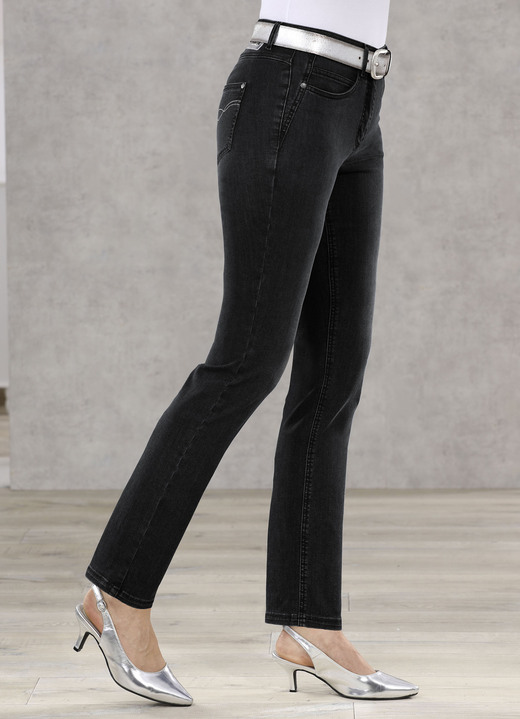 Jeans - Jeans som håller in magen med 5 fickor, i storlek 018 till 052, i färg SVART Utsikt 1