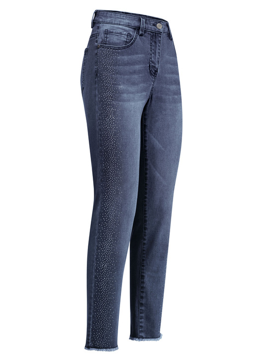 Byxor med knapp & dragkedja - Eleganta jeans med fina strass och franskant, i storlek 017 till 050, i färg MÖRKBLÅ Utsikt 1