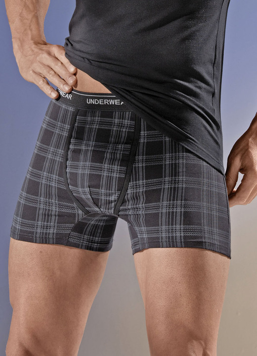 Underkläder för män - Trepack underbyxor med rutig design, i storlek 005 till 011, i färg SVART-GRÅ Utsikt 1