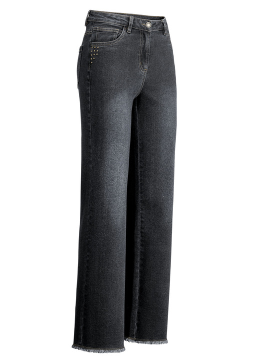 Jeans - Jeans med trendig fransad fåll, i storlek 017 till 050, i färg SVART Utsikt 1
