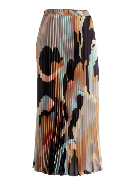 Mönstrad - Plisserad kjol i expressiv design, i storlek 018 till 056, i färg SVART-SAGE-KANEL-BEIGE Utsikt 1