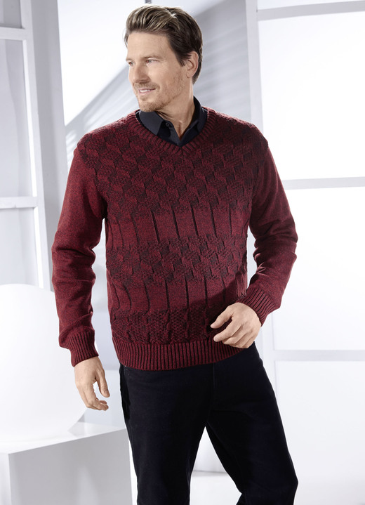 Tröjor & stickat mode - Snygg V-ringad tröja i 2 färger, i storlek 046 till 062, i färg RÖDBRUN Utsikt 1