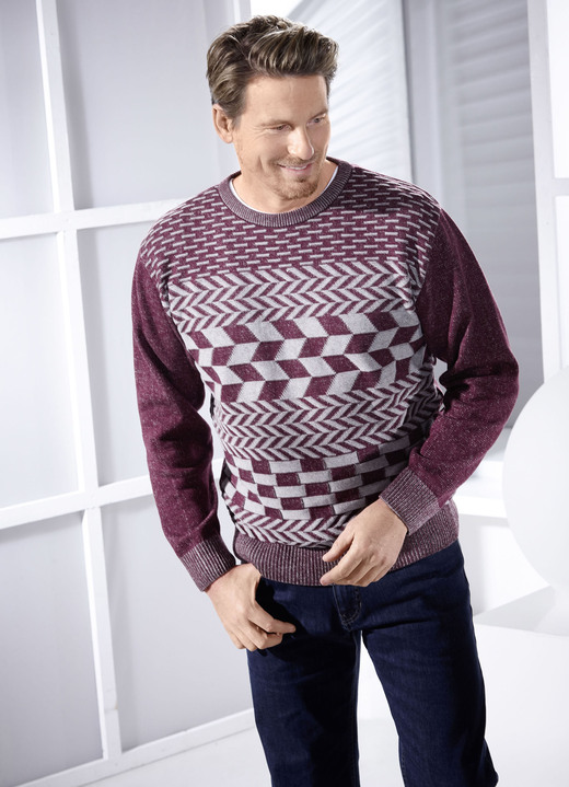 Tröjor & stickat mode - Attraktiv tröja med rund hals i 3 färger, i storlek 046 till 062, i färg VIN RÖTT FORM Utsikt 1