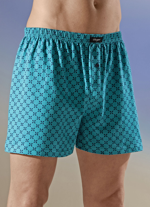 Underkläder för män - Fyrapack boxershorts med all-over design, i storlek 005 till 014, i färg 2X PETROL NAVY, 2X ROYAL BLÅ-SVART