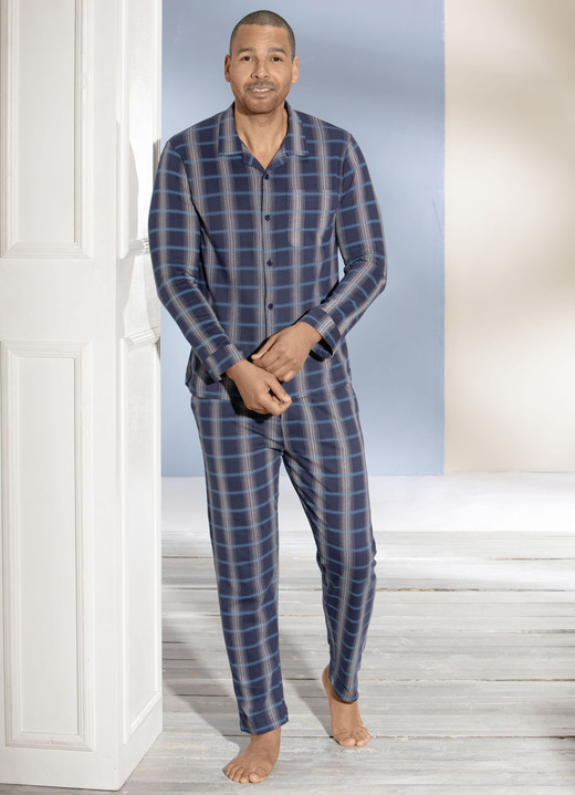 Pyjamasar - Pyjamas med genomknappad topp och rutigt mönster, i storlek 048 till 064, i färg MARIN ECRU