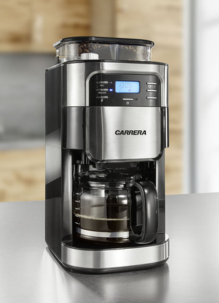 "Carrera" Aroma Plus kaffemaskin i rostfritt stål med kvarn