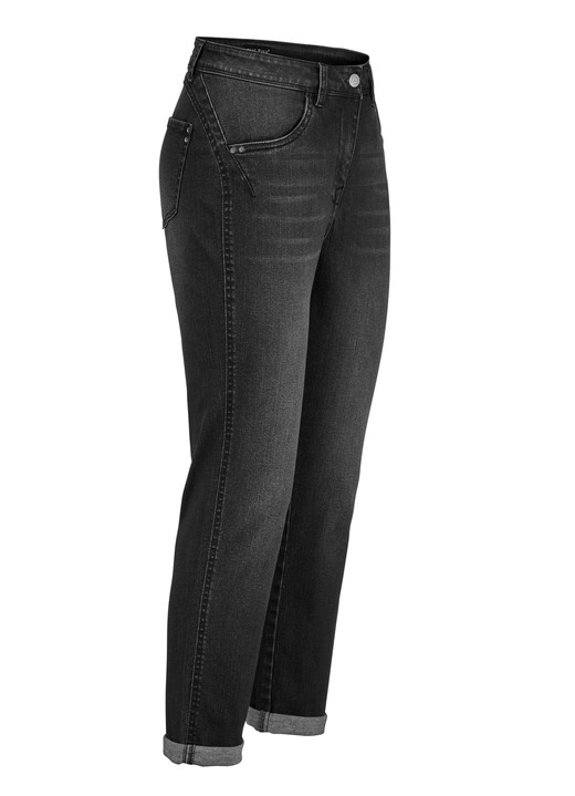 Byxor med knapp & dragkedja - Jeans med push-up effekt, i storlek 017 till 052, i färg SVART Utsikt 1