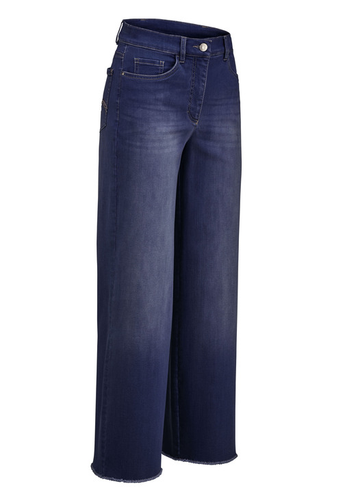 Byxor med knapp & dragkedja - Jeans med moderiktig benvidd, i storlek 018 till 052, i färg MÖRKBLÅ Utsikt 1