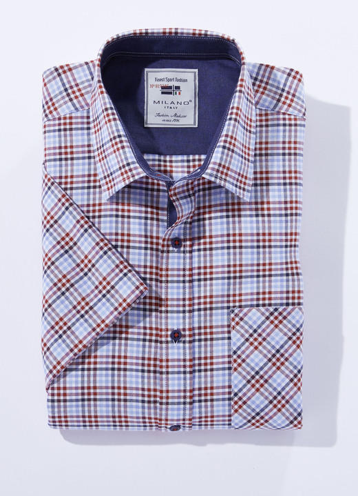 Businesskjortor - Rutig ”Milano Italy”-skjorta i 4 färger, i storlek 3XL(47/48) till XXL(45/46), i färg RÖD-BLÅ RUTIG Utsikt 1
