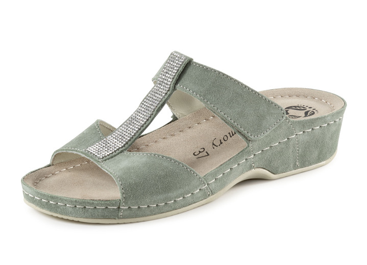 Sandaletter & slip in-skor - Mubbmulor med gnistrande strass, i storlek 036 till 042, i färg LINDGRÖN Utsikt 1