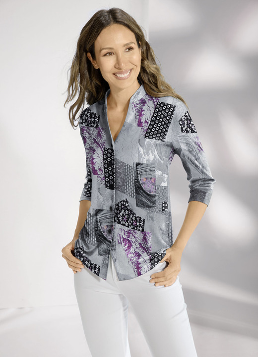 Blusar & tunikor - Skjortblus med knappslå, i storlek 036 till 052, i färg GRÅ-ROSA-FÄRGAD