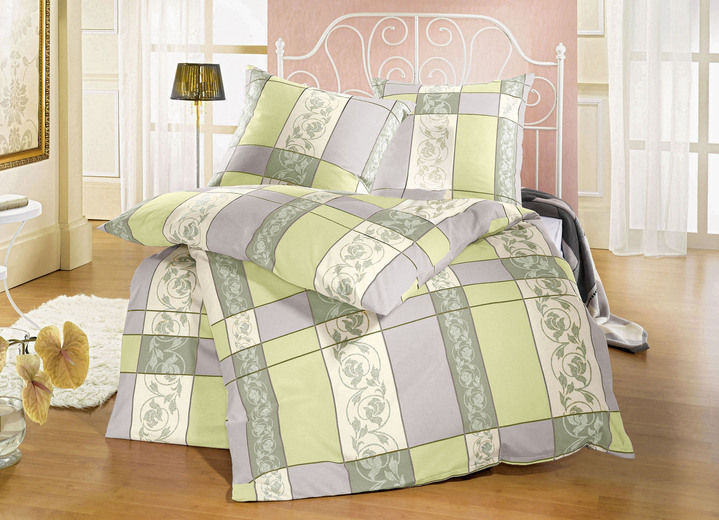 Påslakanset - Sängkläder i 2 högkvalitativa, lättstrykbara kvaliteter, i storlek 112 (80/80 cm + 135/200 cm) till 115 (80/80 cm + 155/220 cm), i färg GRÖN Utsikt 1