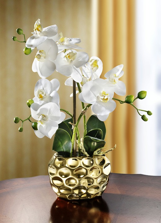 Konstgjorda växter - Orkidé i kruka, i färg GULD