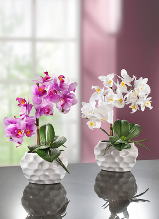 Orkidéarrangemang i keramikvas