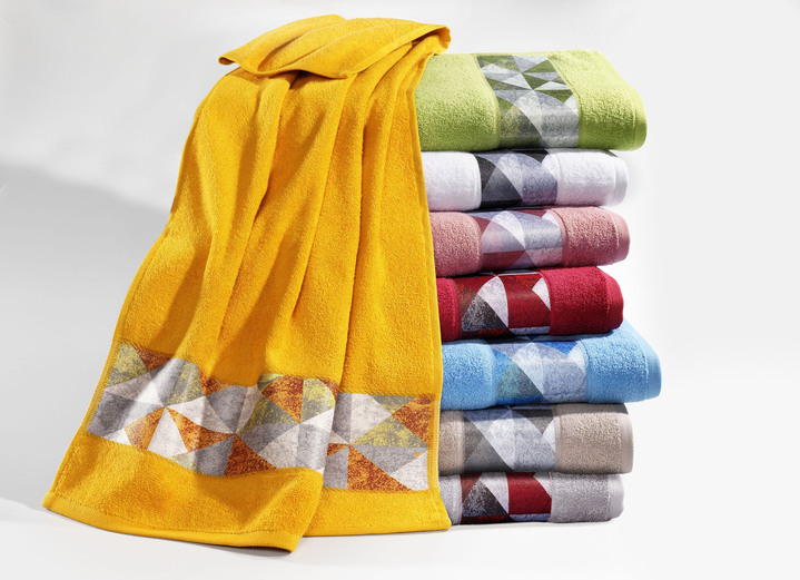 Handdukar - Chic frottéserie med tryckt jacquardkant, i storlek 200 (1 handduk, 50x100 cm) till 205 (5-delad ekonomisk uppsättning), i färg VIT