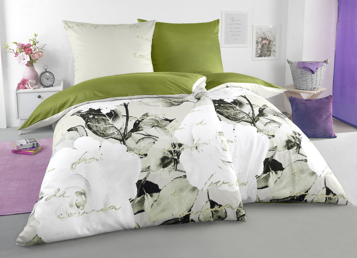 Påslakanset - Romantiskt sänglinneset från Grund, i storlek 111 (40/80 cm + 135/200 cm) till 115 (80/80 cm + 155/220 cm), i färg GRÖN Utsikt 1