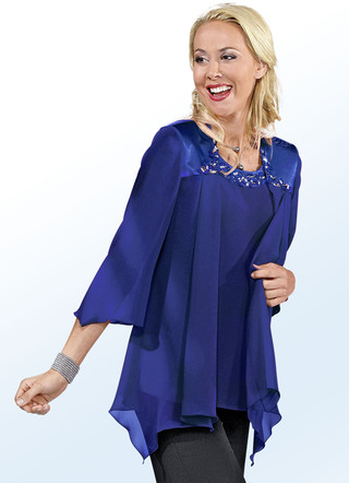 2-delat blus-set med glänsande satinkant