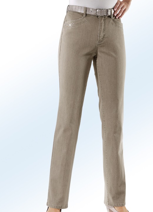 Jeans - Komfortjeans dekorerade med strass i 6 färger, i storlek 018 till 054, i färg KAMEL Utsikt 1