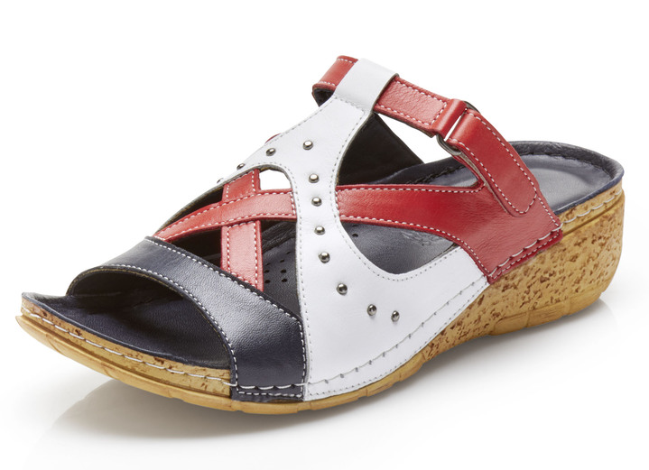 Sandaletter & slip in-skor - Tvillingmulor med nitar, i storlek 036 till 042, i färg Blå Vit Röd Utsikt 1