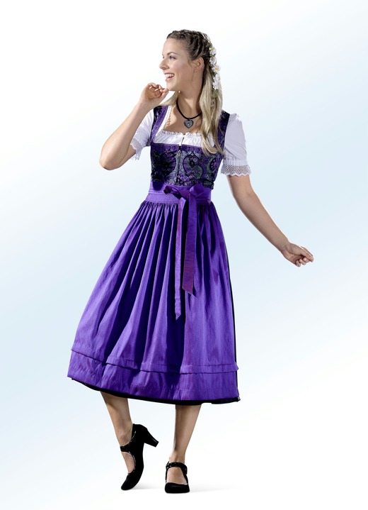 Dirndl & dräkter - Dirndl med förkläde från ROSE-DIRNDL, i storlek 038 till 056, i färg LILA GRÖN