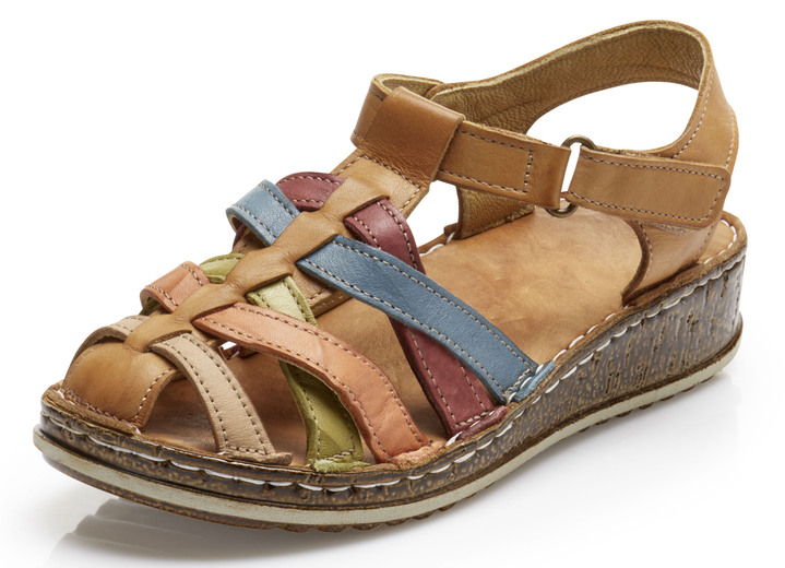 Sandaletter & slip in-skor - Gemini sandaler med remmar med en subtil skrynklig struktur, i storlek 036 till 042, i färg COGNAC-FÄRGAD Utsikt 1