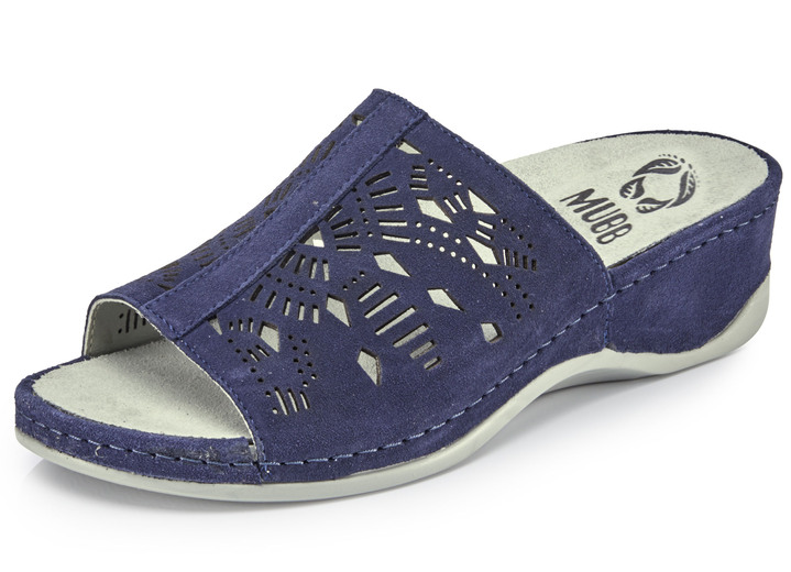 Sandaletter & slip in-skor - Mubbmulor med antika perforeringar, i storlek 036 till 042, i färg BLÅ Utsikt 1