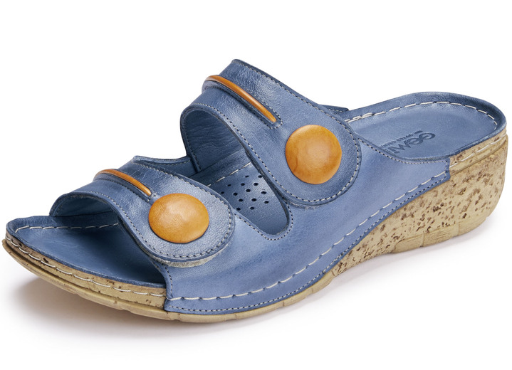 Sandaletter & slip in-skor - Tvillingmulor gjorda av delvis skuggat nappaläder av kohud, i storlek 036 till 042, i färg JEANS ORANGE Utsikt 1