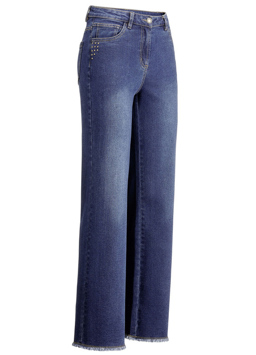 Jeans - Jeans med trendig fransad fåll, i storlek 017 till 050, i färg MÖRKBLÅ Utsikt 1