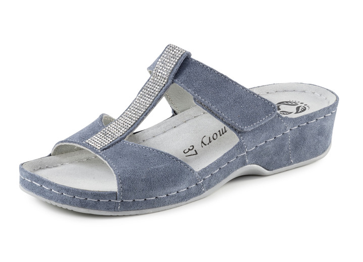 Sandaletter & slip in-skor - Mubbmulor med gnistrande strass, i storlek 036 till 042, i färg JEANS Utsikt 1