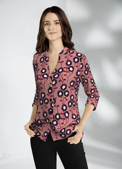 Blusar & tunikor - Skjortblus med ståkrage, i storlek 036 till 052, i färg ROSENTRÄ FÄRGERIGT
