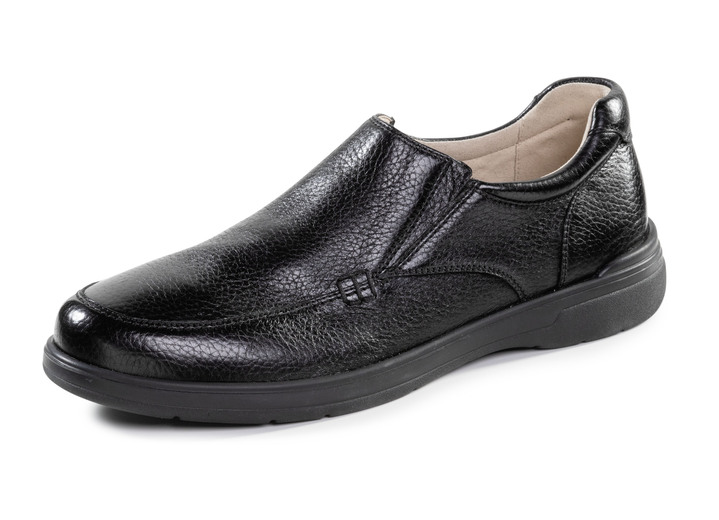 Loafers & snörskor - Slip-on-sko tillverkad av mjukt, narvat hjortnappaläder, i storlek 040 till 045, i färg SVART Utsikt 1