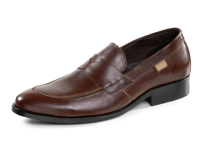 Loafers & snörskor - Slip-on-sko i borstat nappaläder av kohud, i storlek 040 till 046, i färg BRUN Utsikt 1