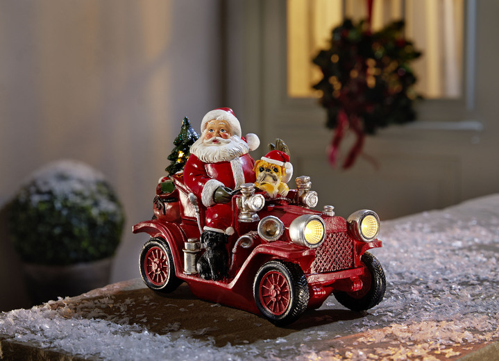- Jultomten med veteranbil gjord av polyresin, i färg FÄRGRIK
