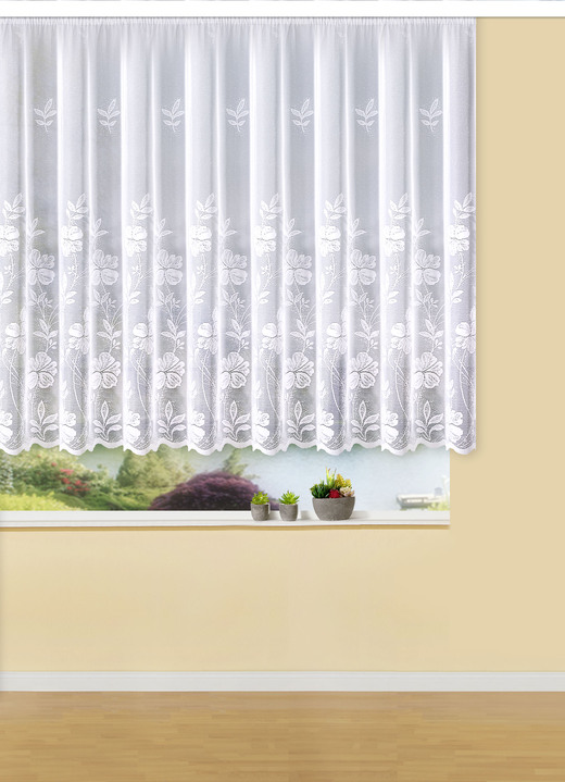 Klassisk - Magisk blomstergardin i jacquardkvalitet, i storlek 136 (H120xW250 cm) till 180 (H175xW500 cm), i färg WEISS Utsikt 1